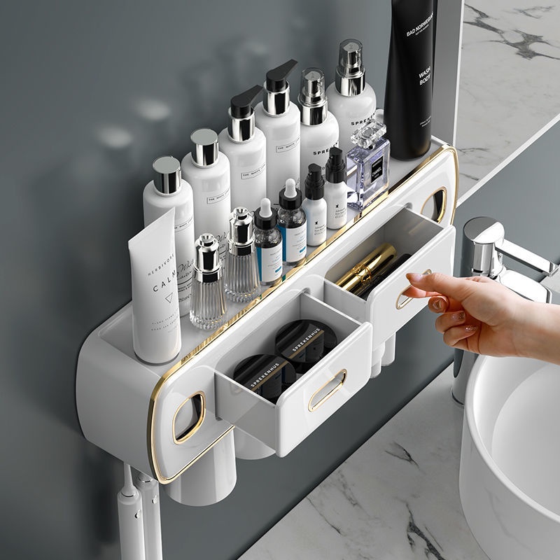 Giá Đỡ Bàn Chải Đánh Răng Gắn Tường Đa Năng Có Ngăn Kéo Tiện Lợi Dành Cho Phòng Tắm
