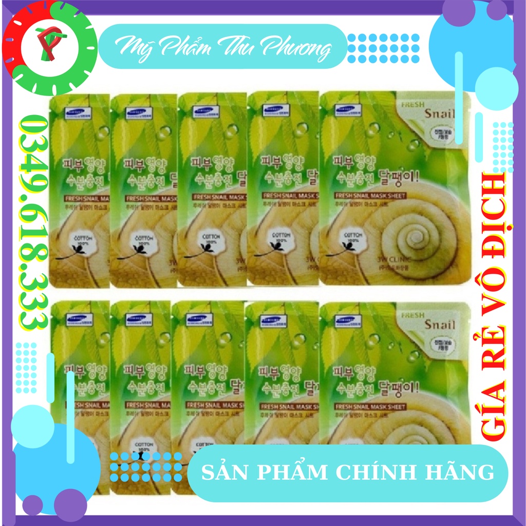 5 Mặt Nạ dưỡng da thiên nhiên Ốc sên Mỹ Phẩm chăm sóc chính hãng Hàn Quốc 3W Clinic Fresh Snail Mask Ssheet