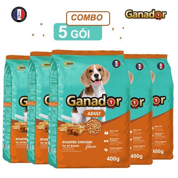 Combo 5 gói Thức ăn cho chó trưởng thành Ganador vị gà nướng Adult Roasted Chicken Flavor 400gram/gói