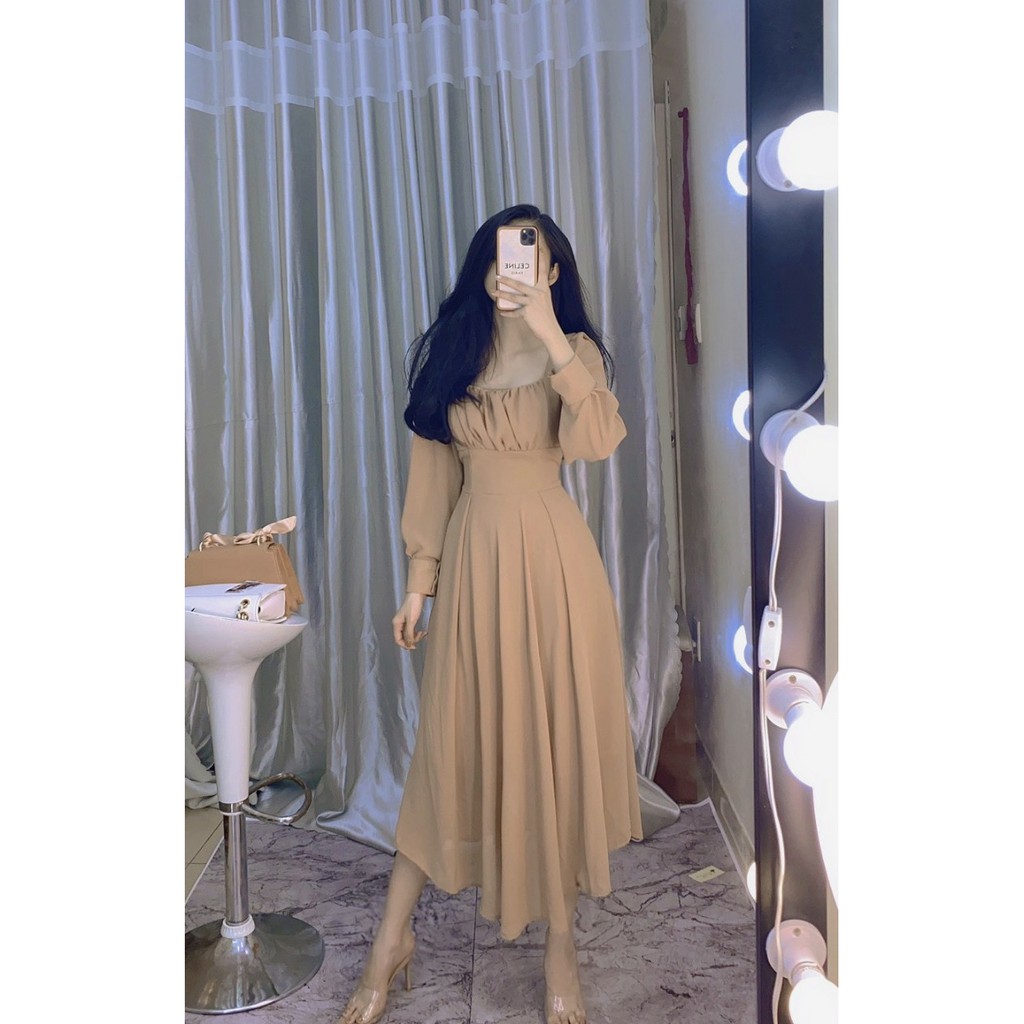 ĐẦM NỮ MAXI CỔ VUÔNG MÀU VÀNG - TRẮNG - NU - ĐEN - ĐỎ [CÓ VIDEO] | BigBuy360 - bigbuy360.vn