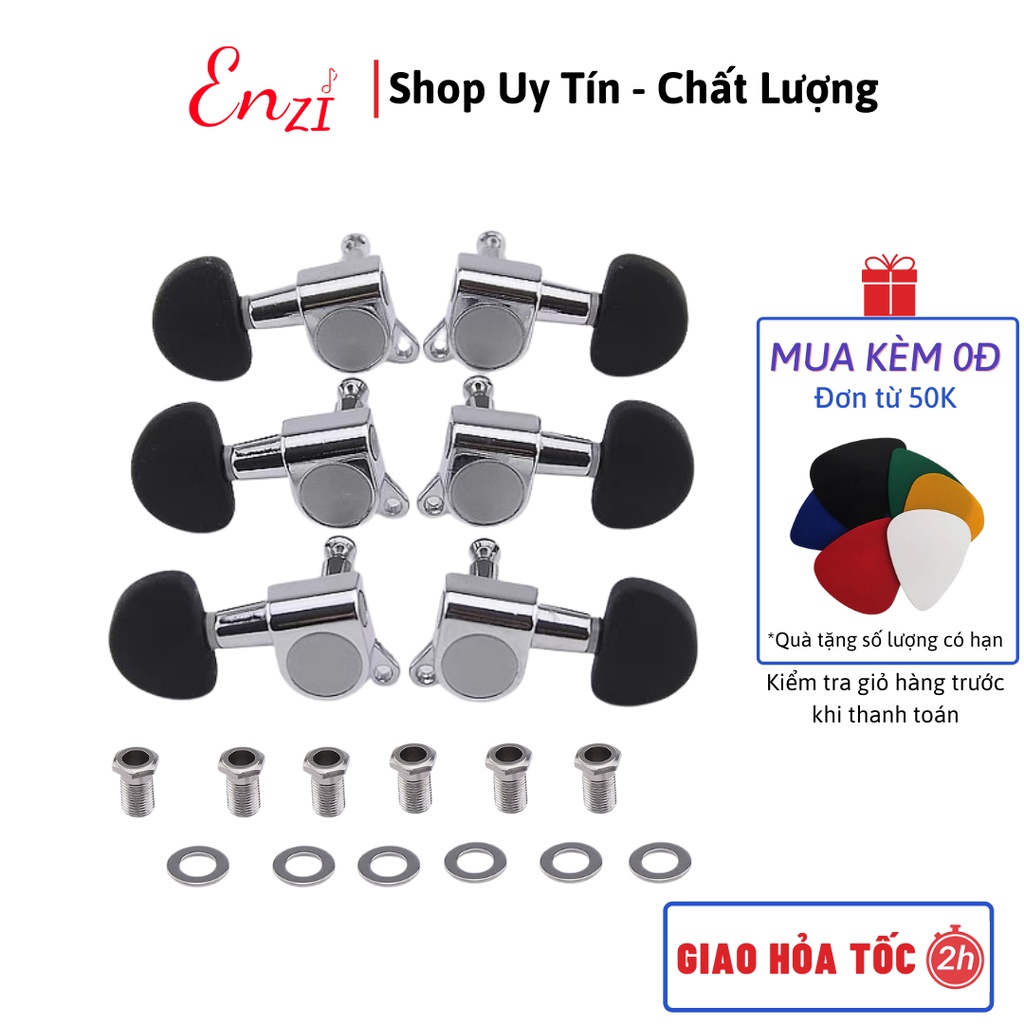 Bộ khóa đàn guitar acoustic đúc đặc khóa vặn màu đen cao cấp chất liệu niken chống rỉ Enzi