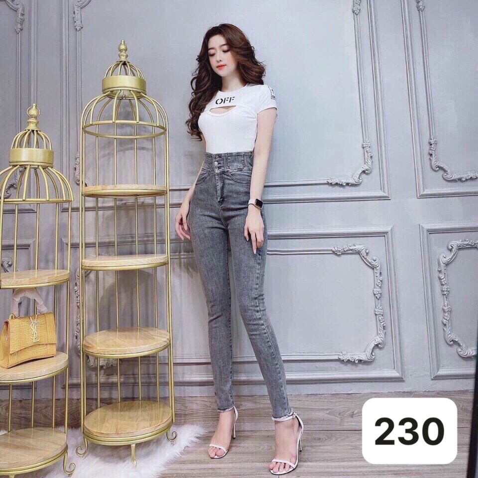 quần jean nữ lưng cao thời trang cao cấp - Quần bò nữ cạp cao chất jeans co giãn MURADFASHION MS102