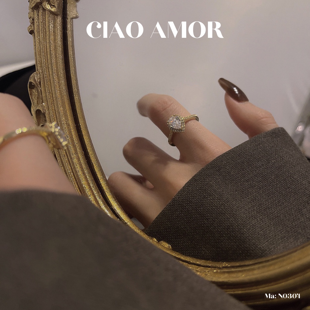 Nhẫn nữ đính ngọc hình giọt nước lấp lánh Trang sức Ciao Amor - N0304