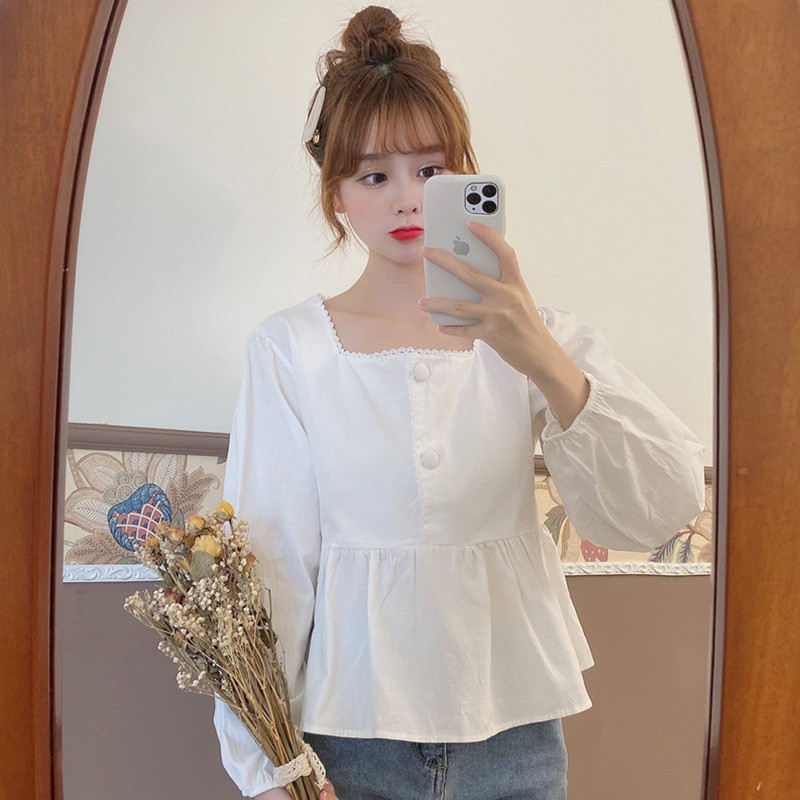 ÁO CỔ VUÔNG TAY DÀI PHỐI REN