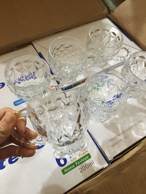 Bộ 6 ly thủy tinh có quai cầm hàng cao cấp