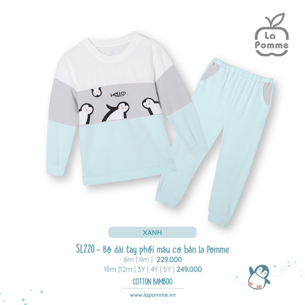 Bộ La Pomme Bamboo cánh cụt 4 con cao cấp dài tay đường kẻ thoáng mát thấm hút tốt bé trai bé gái Sl220 SL178