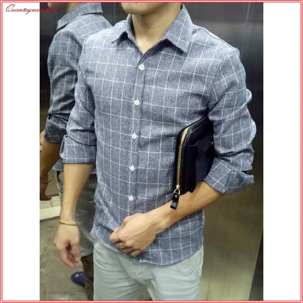 Sơ mi công sở  dài tay, Sơ mi nam chất đũi dày dặn họa tiết kẻ ca rô | BigBuy360 - bigbuy360.vn