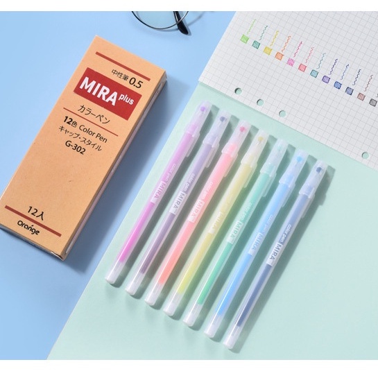 Set 12 bút gel ngòi 0.5mm Full màu nét mượt Sổ KLONG, bút gel thân trong suốt nét nhỏ