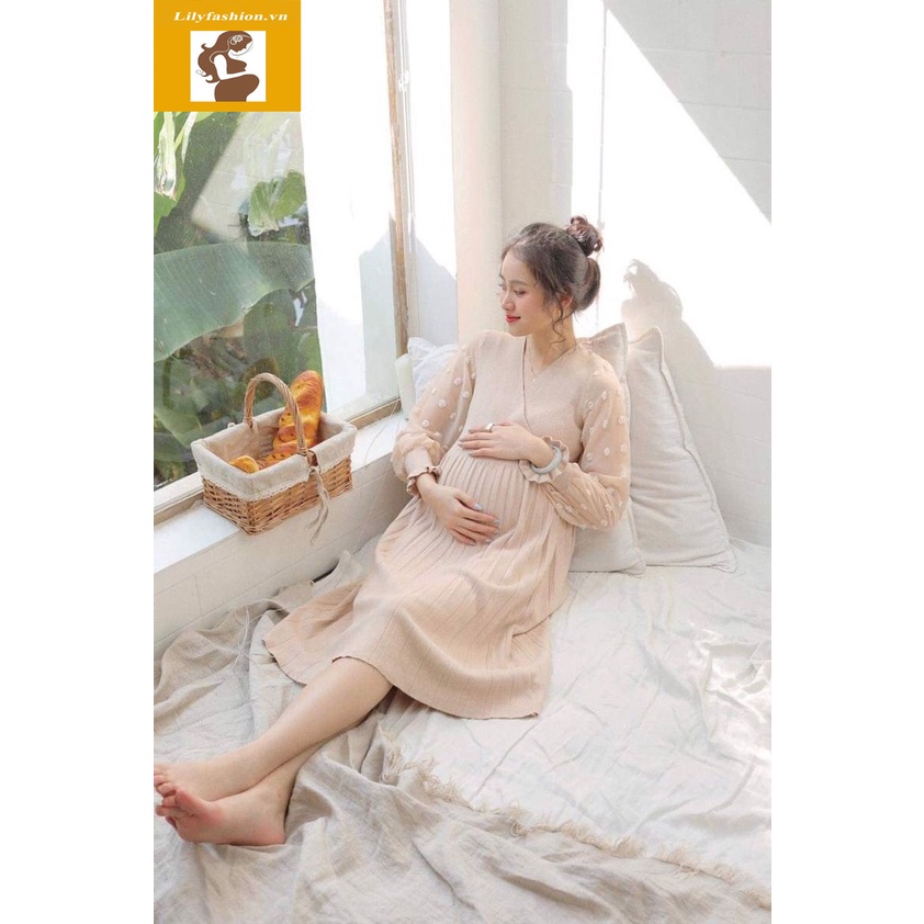 VÁY ĐẦM LEN SUÔNG BẦU - ĐẦM SAU SINH CÔNG SỞ, ĐI TIỆC SANG TRỌNG!