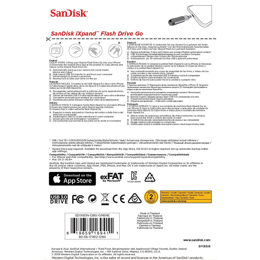 USB 3.0 OTG SanDisk iXpand Flash Drive Go 128GB (Bạc)