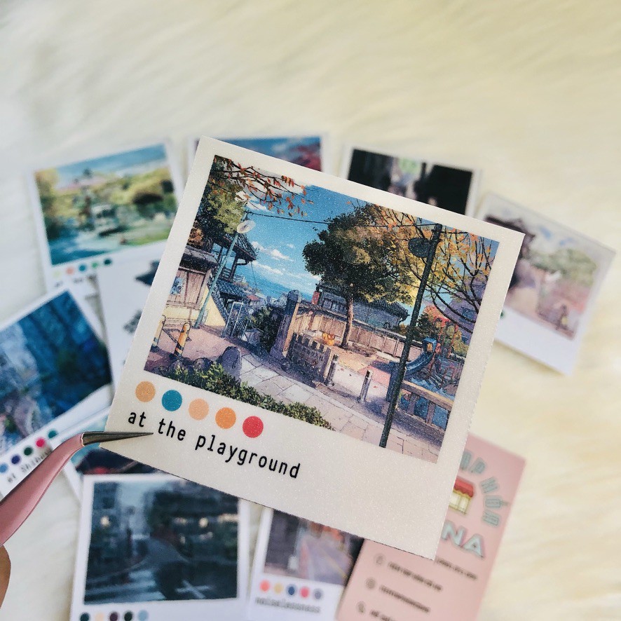 Bộ sticker/hình dán theo chủ đề ảnh phim cán kim tuyến lấp lánh - bullet journal,planner,sổ - tiemtaphoacona