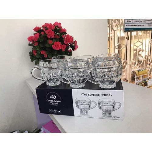 Bộ cốc thuỷ tinh Trắng có quai 1 bộ 6 cái nhiều kiểu dáng