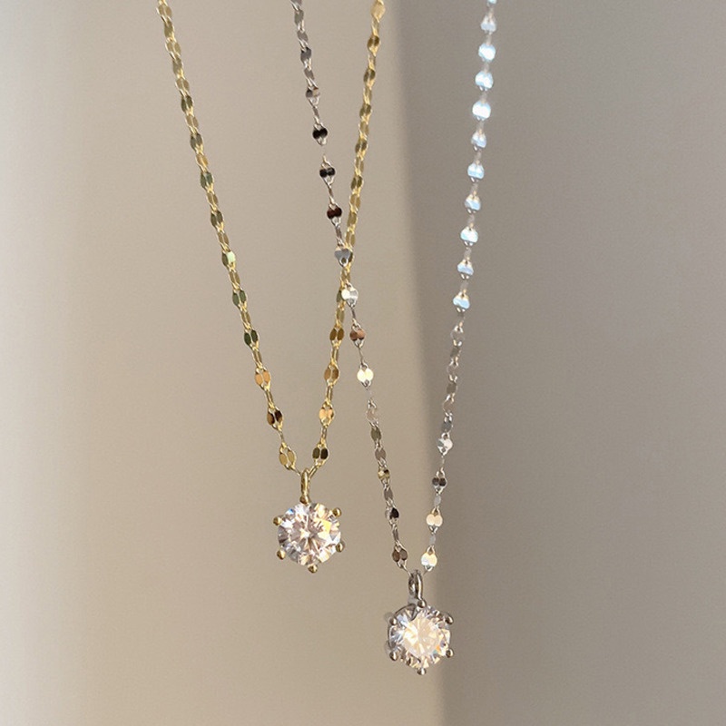 Dây chuyền 19A1397 mặt đính kim cương nhân tạo phong cách Hàn Quốc