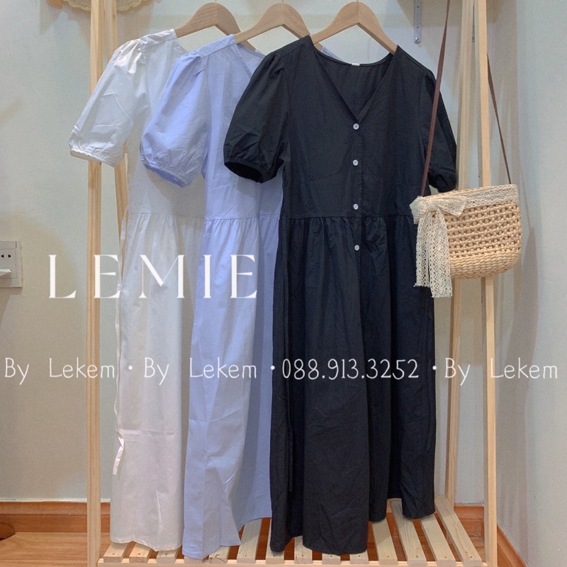 Váy Thô Cổ V Ulzzang Hàng Quảng Châu 🦋 - Đầm vintage Phối Cúc Ảnh Thật Video Shop Tự chụp Lekemqc ❤️