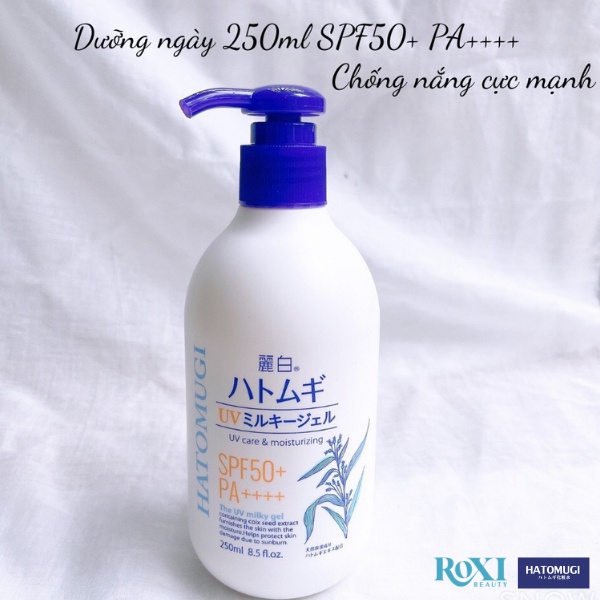 Sữa dưỡng thể body trắng da chống nắng Hatomugi UV Milky Gel SPF50+ PA++++ 250ml chính hãng Nhật Bản - ROXI Beauty
