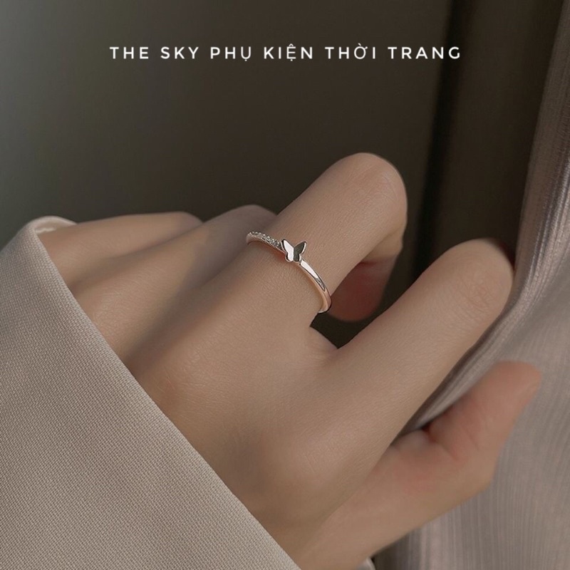 Nhẫn Bạc Mặt Hình Bướm Đính Đá Hàng Thiết Kế Phong Cách Trẻ Trung Cá Tính Hot Trend Mẫu Hở