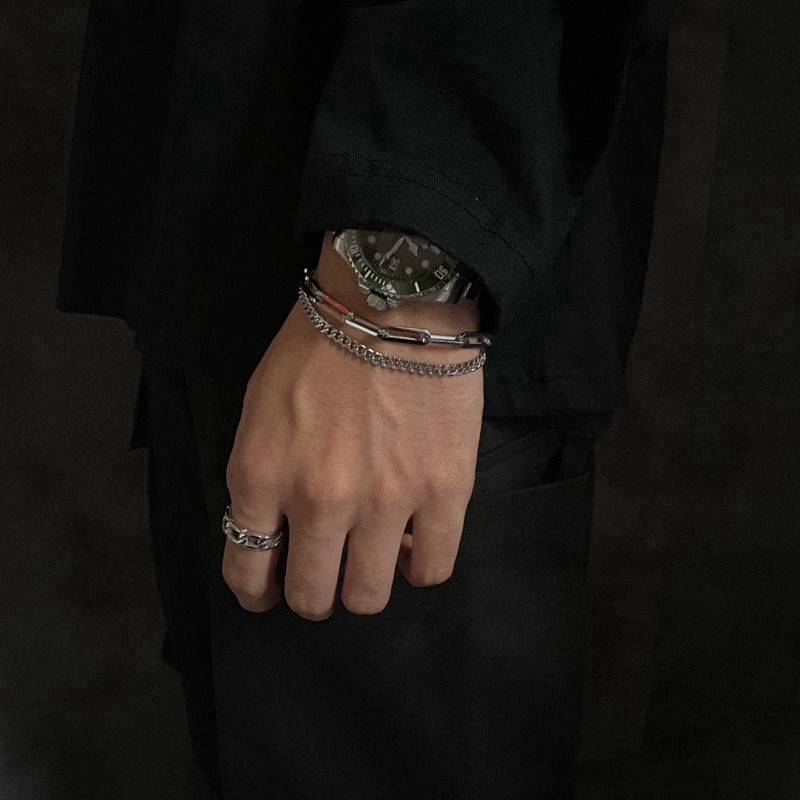 Vòng tay thép titan hai lớp phong cách hip hop cá tính cho nam và nữ 23463