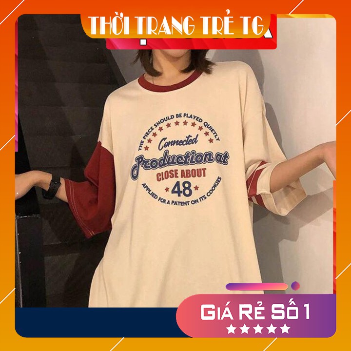Áo thun 𝑭𝒓𝒆𝒆𝒔𝒉𝒊𝒑 Áo phông form rộng dáng Unisex L30, mặc cặp, nhóm, lớp in chữ PRODUCTION 48 MÀU NUDE SỮA.