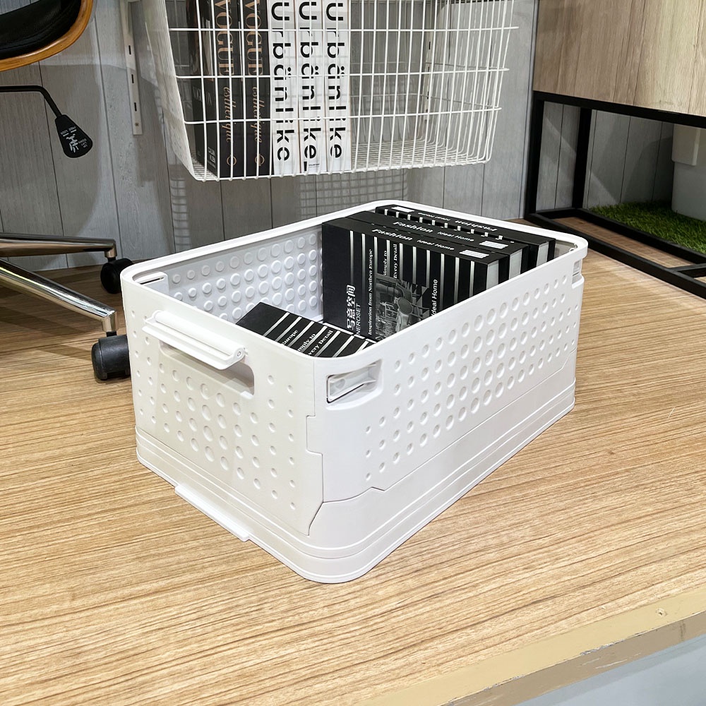 HomeBase STACKO Thùng đựng đồ bằng nhựa gấp được có nắp YUKI W46xD33xH19.5 Cm màu trắng