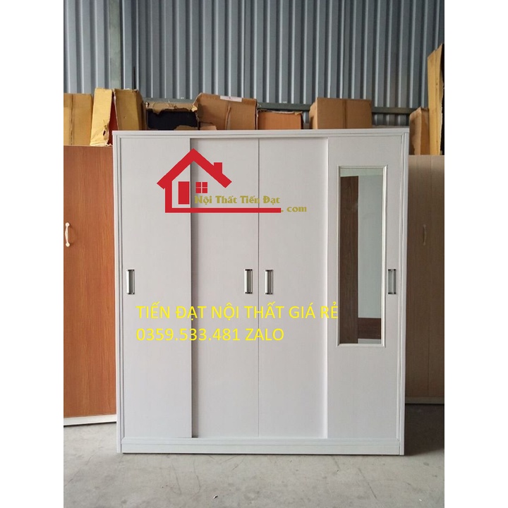Tủ quần áo 4 cánh lùa nhựa Đài Loan có gương lớn bên ngoài MỚI miễn ship HCM