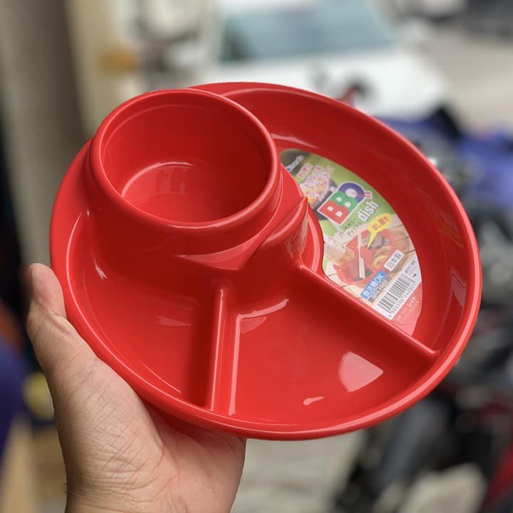 Dụng cụ ăn dặm  𝑭𝒓𝒆𝒆𝒔𝒉𝒊𝒑  Khay ăn 3 ngăn có ngăn để soup/cốc và để thìa dĩa Nhật Bản cho bé - MÀU ĐỎ