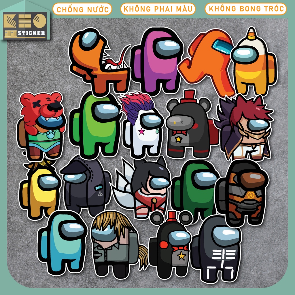 Combo 50 Sticker Among Us chống nước sticker dán laptop, điện thoại, đàn guitar, mũ bảo hiểm, vali. MSP: ST12