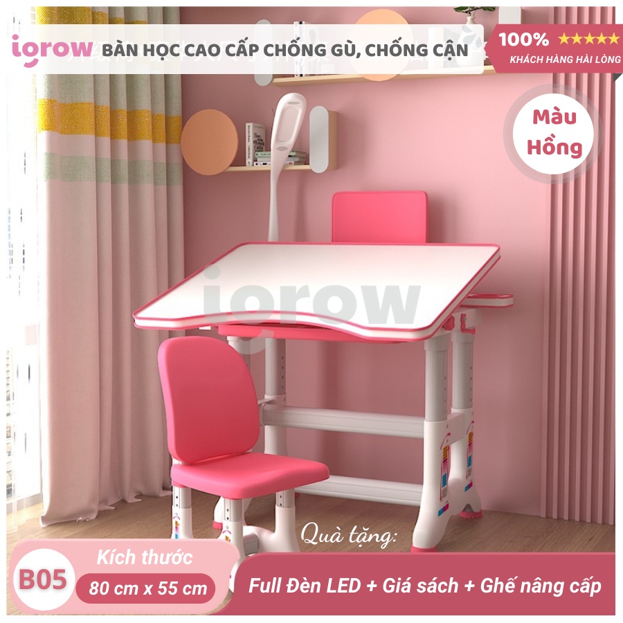Bàn học cho bé chống gù  Bàn học sinh thông mình cho bé B05 Full Đèn LED + Giá Sách Hàng có sẵn