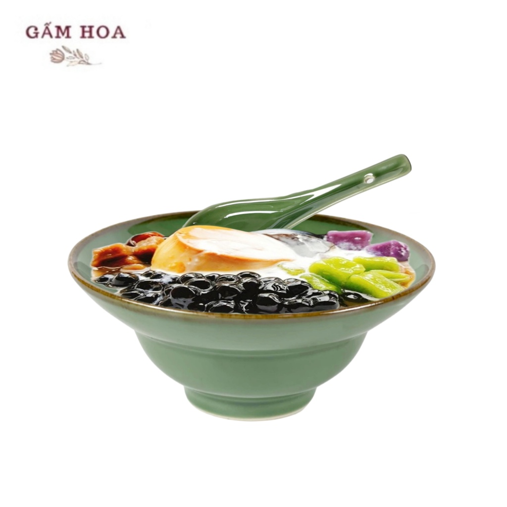 Bát chiết yêu Gấm hoa, bát đựng xôi chè, chất liệu gốm sứ cao cấp, sản xuất tại bát tràng, hàng xuất nhật, màu ngọc lục
