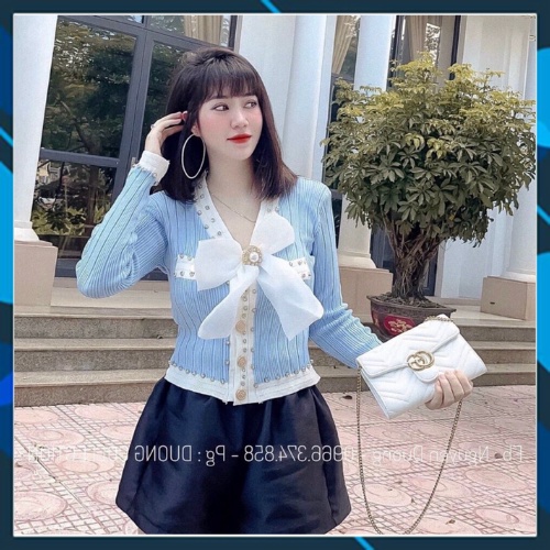 Áo len cổ V tay dài đính nơ viền đá ulzzang kiểu Hàn Quốc | BigBuy360 - bigbuy360.vn