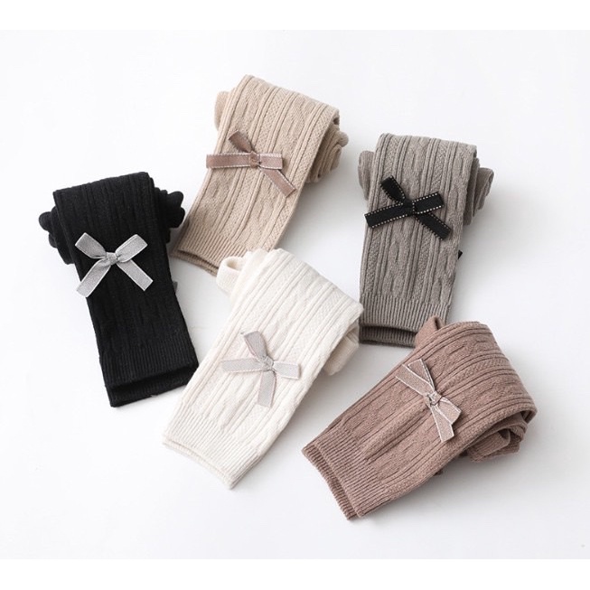 Quần tất niniduoduo không bàn sọc gân đính nơ nhỏ 5 màu