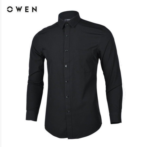 OWEN - Áo sơ mi dài tay Owen regular fit màu đen trơn 90646 [Cam kết chính hãng]