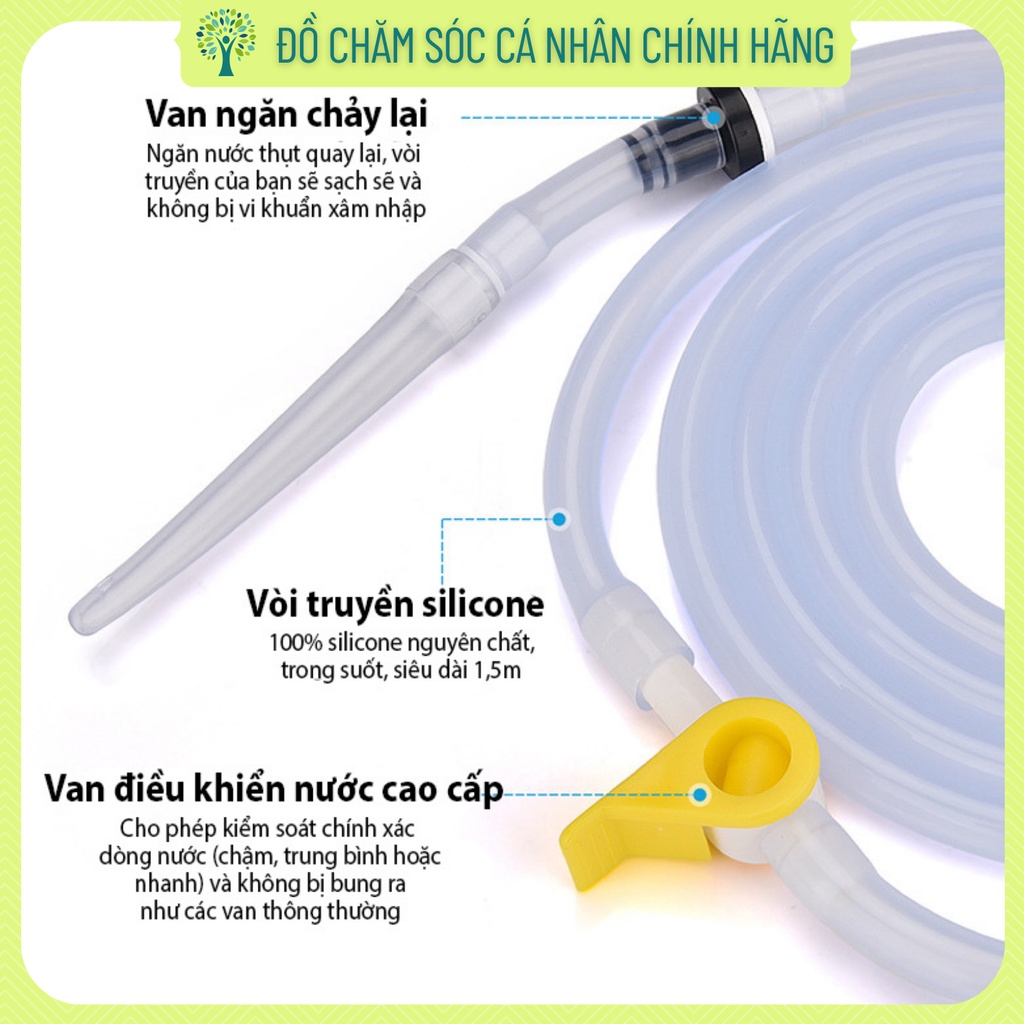 Dụng cụ thải độc đại tràng + Cọ rửa 1m coffee enema thải độc cà phê thụt tháo đại tràng túi súc ruột silicone 2l TUI2CO