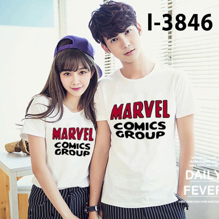🔥XẢ HÀNG🔥 ÁO ĐÔI - Áo Thun Đôi Tình Nhân Chữ MARVEL COMICS GROUP I3846 - LoviCouple - Có FeedBack