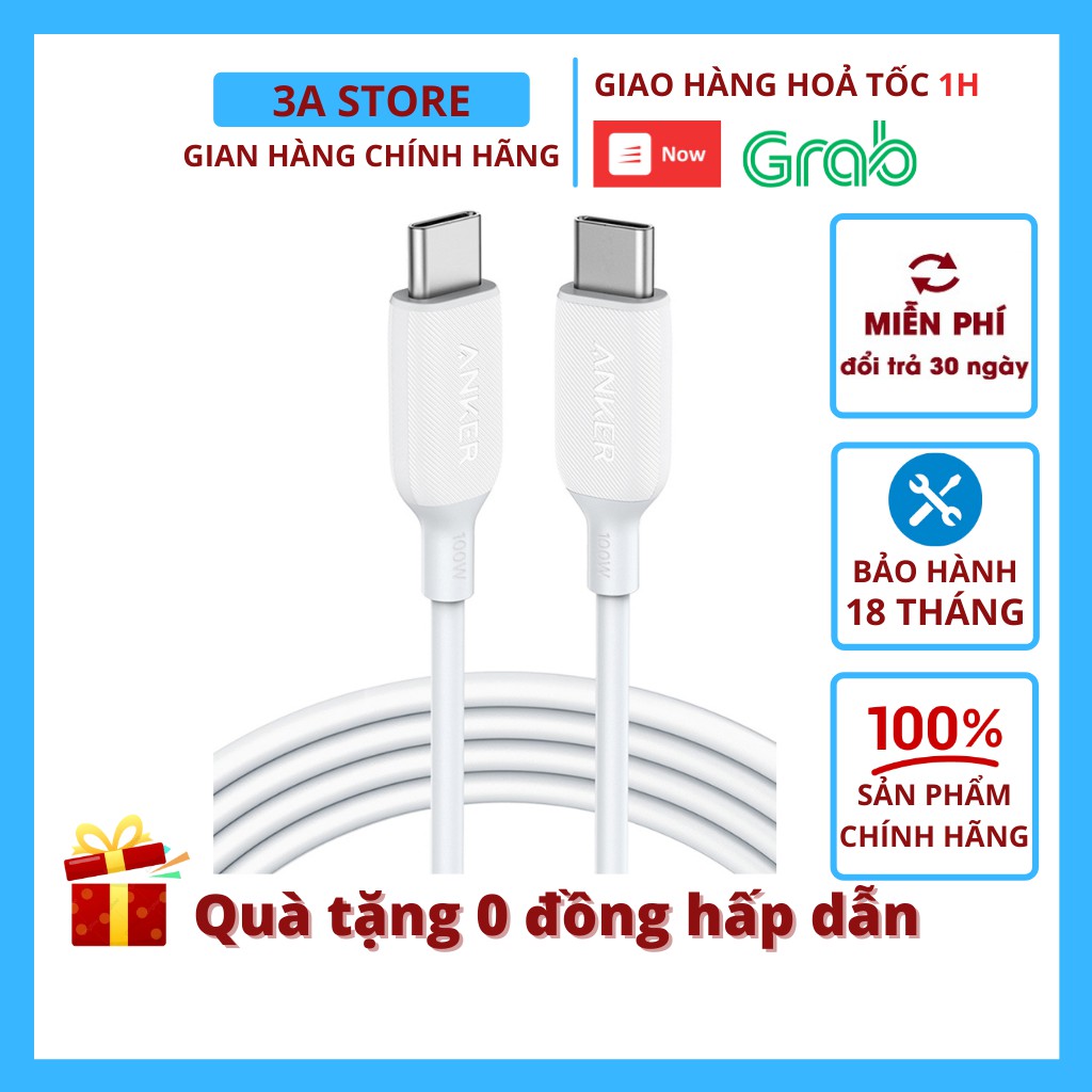 Cáp ANKER  PowerLine III Thế hệ 3 Usb-C to Usb-C 2.0 100W ( 20V-5A) Sạc cho Laptop Macbook - Mã A8856 - Cáp thế hệ 3 mới