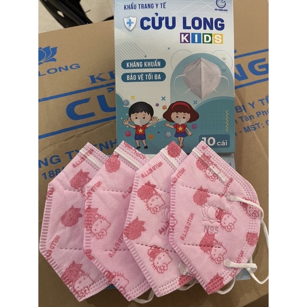 Khẩu trang N95 trẻ em cửu long kids 5 lớp có gòn hộp 10 cái