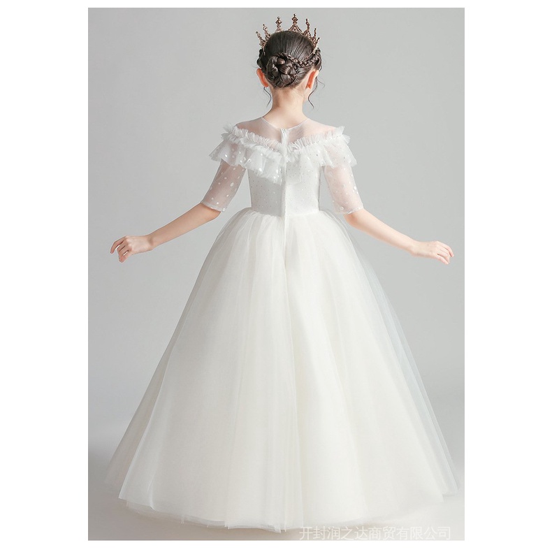 Váy thiết kế đầm công chúa cao cấp cho bé gái từ 3 đến 12 tuổi dài sát nách màu trắng  Đầm Công Chúa Dáng Xòe Phong Cách Phương Tây Thời Trang Xuân Hè Cho Bé Gái