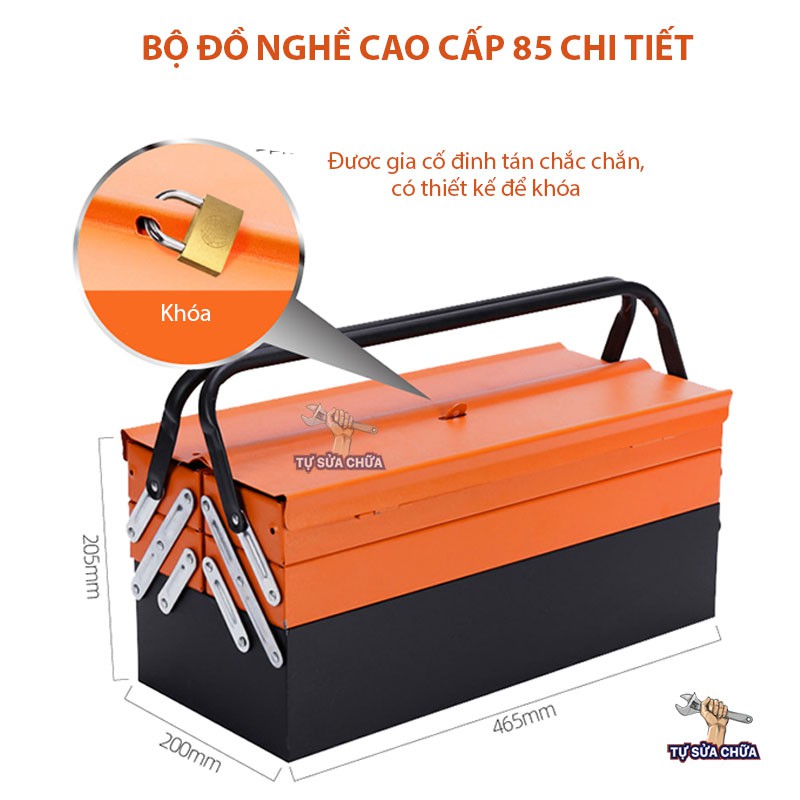 Thùng đồ nghề sửa chữa di động 85 Chi Tiết Nhập Khẩu,  bộ dụng cụ sửa chữa xe máy chuyên dụng, hàng chuẩn loại xịn