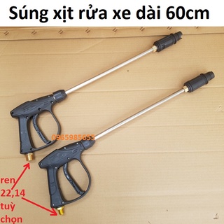 Súng rửa xe dài 60cm ren ngoài phi 14,22 siêu mạnh, vòi xịt rửa xe áo lực cao