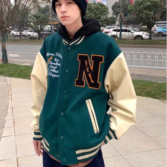 Áo khoác bóng chày dáng rộng phong cách đường phố thời trang cá tính