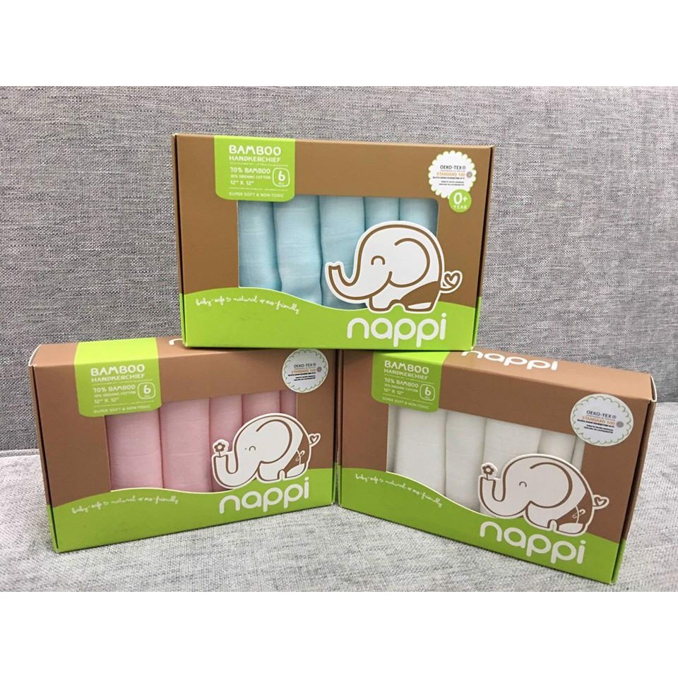 Set 6 khăn sữa Nappi 30x30cm sợi tre kháng khuẩn an toàn cho bé - Monnie Kids