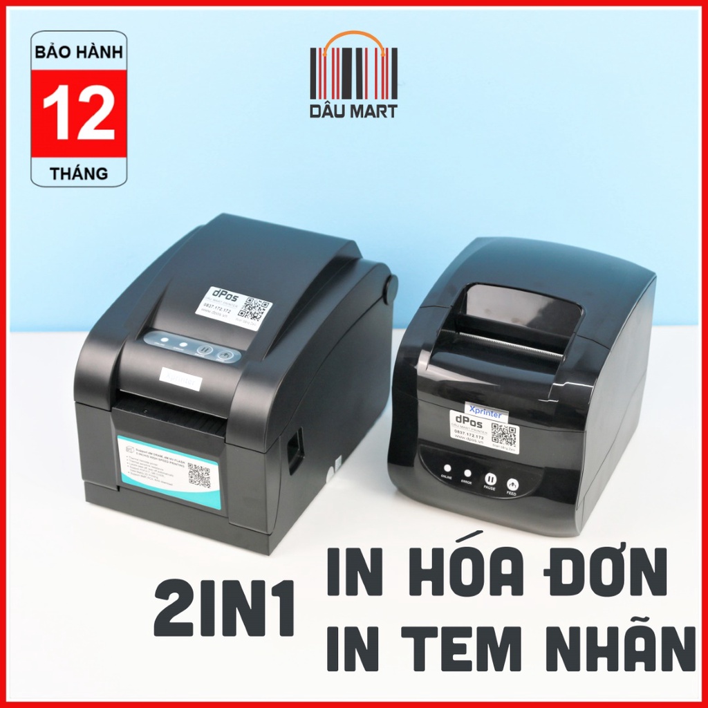 Máy in dPos Xprinter XP350B và XP318B in tem nhãn mã vạch Minicode, tem phiếu vận chuyển và in Bill hóa đơn cửa hàng