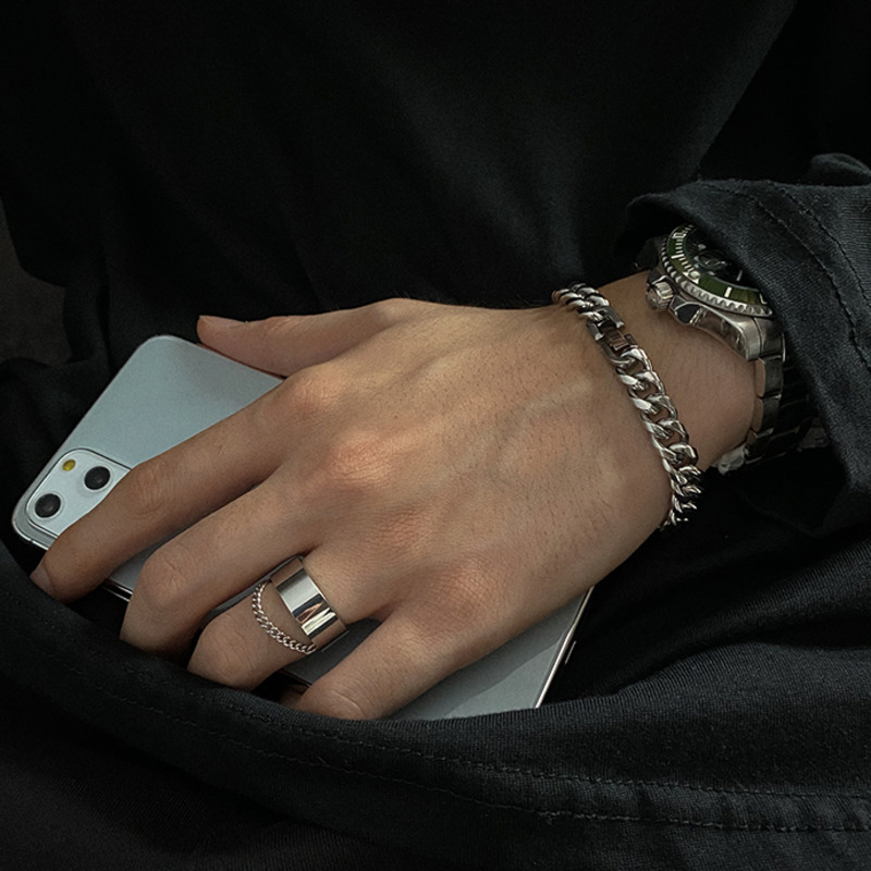 Vòng Tay Dây Xích Bằng Thép Titanium Phong Cách Hip Hop 19987