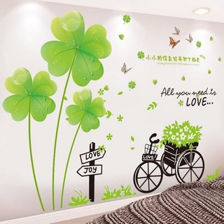 Decal dán tường, tranh dán tường xe đạp và cỏ 4 lá