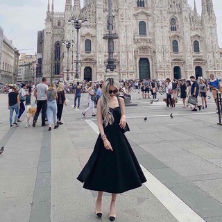ĐẦM MAXI ĐEN 2 DÂY ĐAN CHÉO LƯNG