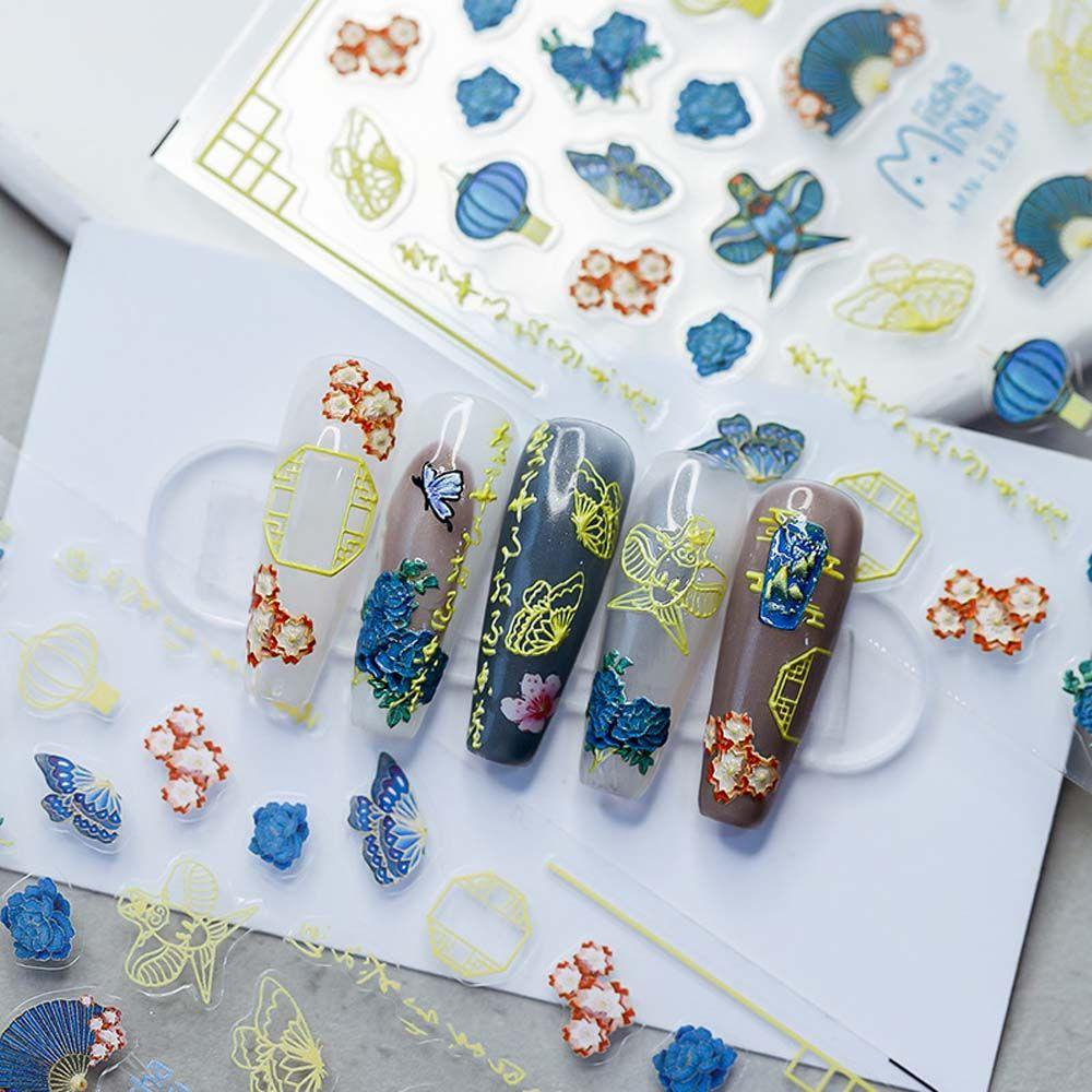 OCEANMAP Miếng Dán Trang Trí Móng Tay Tự Dính Họa Tiết Hoa / Bướm / Trái Tim Kiểu Trung