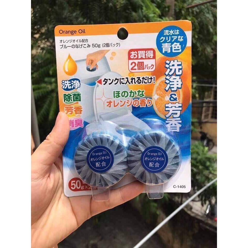 Set 2 viên xả bồn cầu KOKUBO C-1405 | Viên vệ sinh và khử mùi toilet Nhật Bản cho nước xả màu xanh, hương cam nhẹ dịu