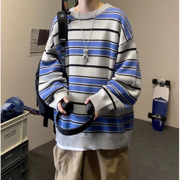Áo Sweater kẻ sọc dáng rộng thời trang dành cho nam giới áo len Nam giới kiểu họa tiết kẻ Caro cá tính trẻ trung