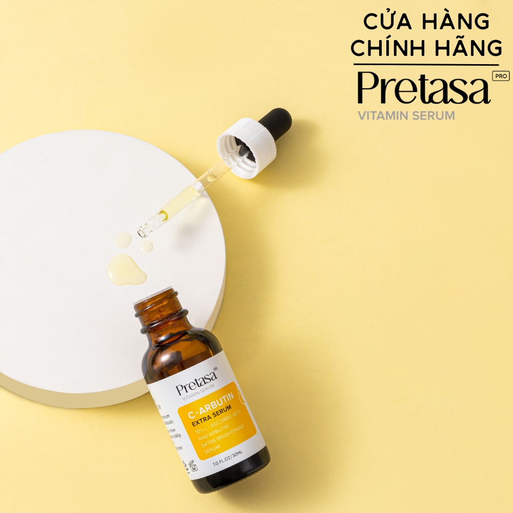Serum dưỡng trắng sáng da, mờ nám PRETASA Vitamin C + Arbutin Brightening Serum 30ml