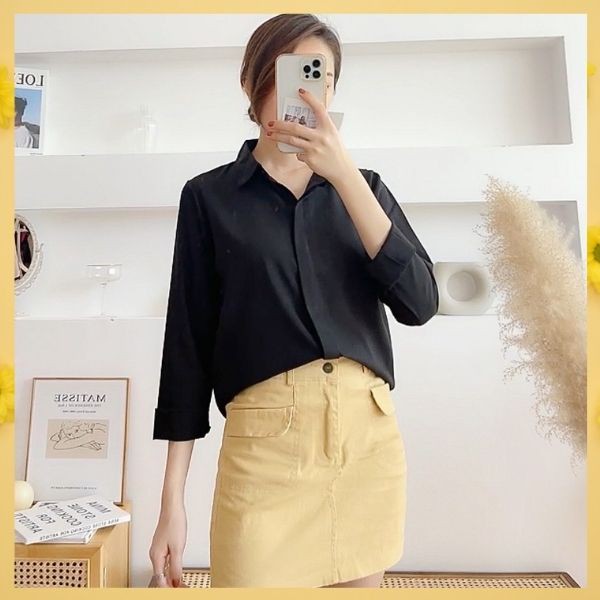 Áo Sơ Mi Nữ Lụa Cao Cấp 👚 áo sơ mi cổ đức, Phong Cách Hàn Quốc🌈