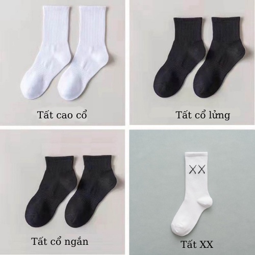 Tất cổ cao nam nữ vớ cổ ngắn nữ nam trắng trơn vải cotton thoáng mát co giãn thời trang unisex Covolacotat